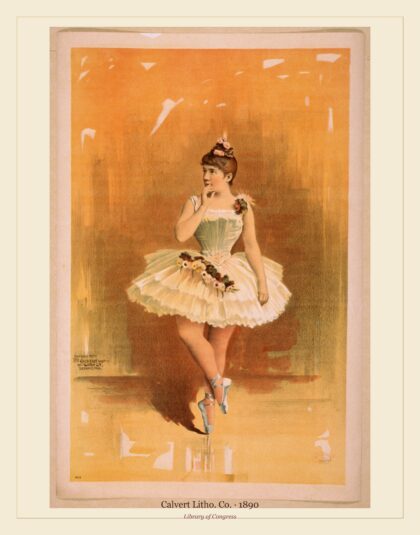 Calvert Litho. Co. — Ballerina in white costume with flowers in dance pose (1890)