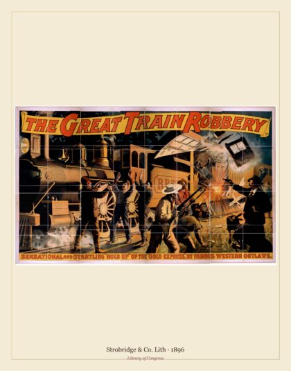 Strobridge & Co. Lith — The great train robbery (1896)