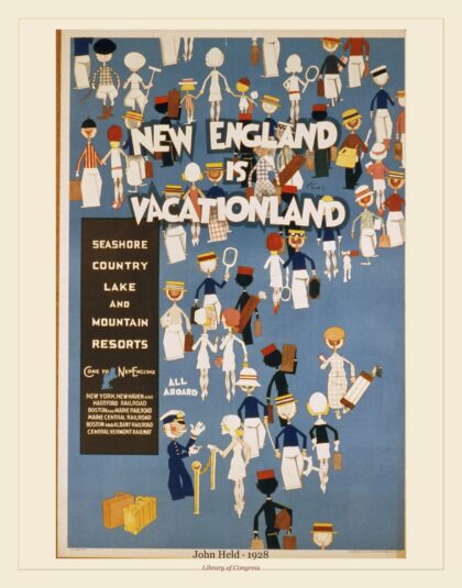 John Held — New England is vacationland (1928)