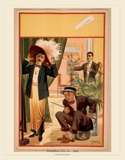 Donaldson Lith. Co. — Hypnotist directing group of people to do unusual things (1899)