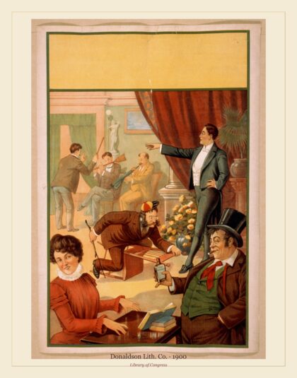 Donaldson Lith. Co. — Hypnotist directing people to do unusual activities (1900)