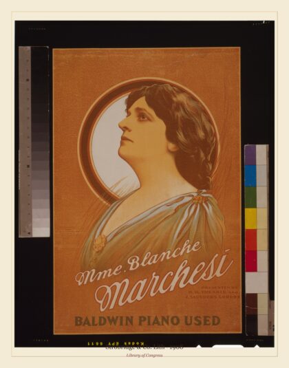 Strobridge & Co. Lith — Mme. Blanche Marchesi presented by H.B. Thearle and J. Saunders Gordon (1908)