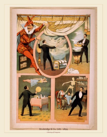 Strobridge & Co. Lith — Zan Zig performing in four magic vignettes (1899)