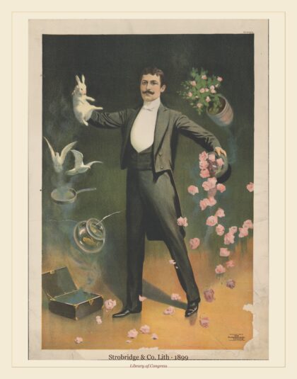 Strobridge & Co. Lith — Zan Zig performing with rabbit and roses (1899)