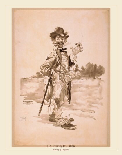 U.S. Printing Co. — Tramp smoking cigar with cane over arm (1899)