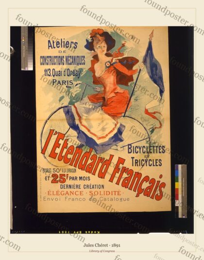 Jules Chéret — L'Etendard français, bicyclettes et tricycles (1891)
